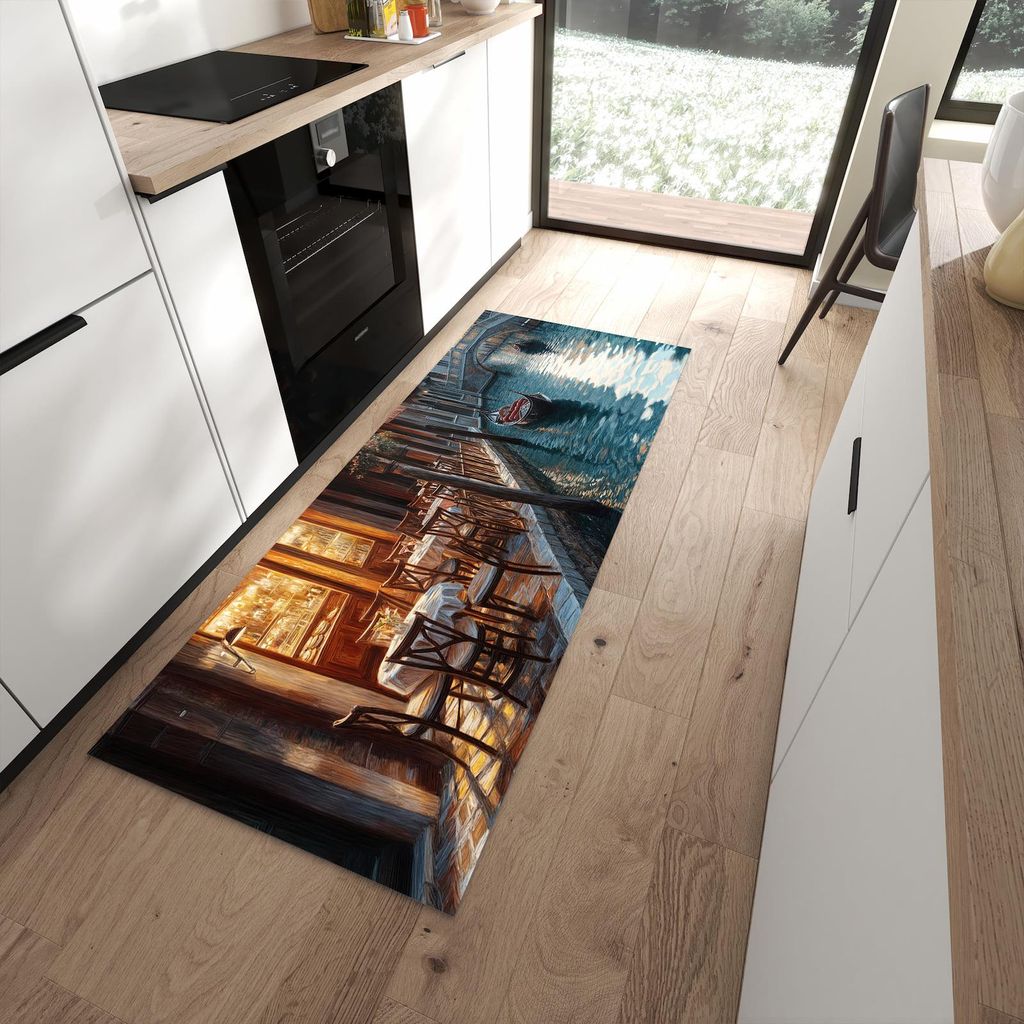 Küchenteppich 80x200cm rutschfest & abwischbar PVC Läufer - Sonnenuntergang Venedig