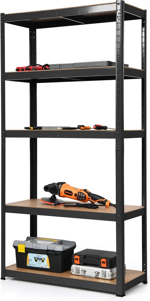 COSTWAY Lagerregal Schwerlastregal, Steckregal 5 Ebenen, Metallregal Werkstattregal Garagenregal Kellerregal 180x90x40cm (Schwarz)