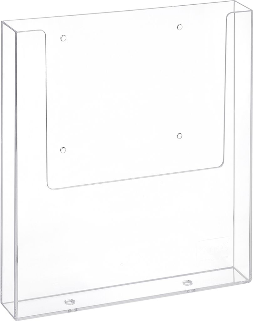 DIN A4 Wandprospekthalter im Hochformat aus Acrylglas / Wandmontage / Bohrlöcher / Zeigis