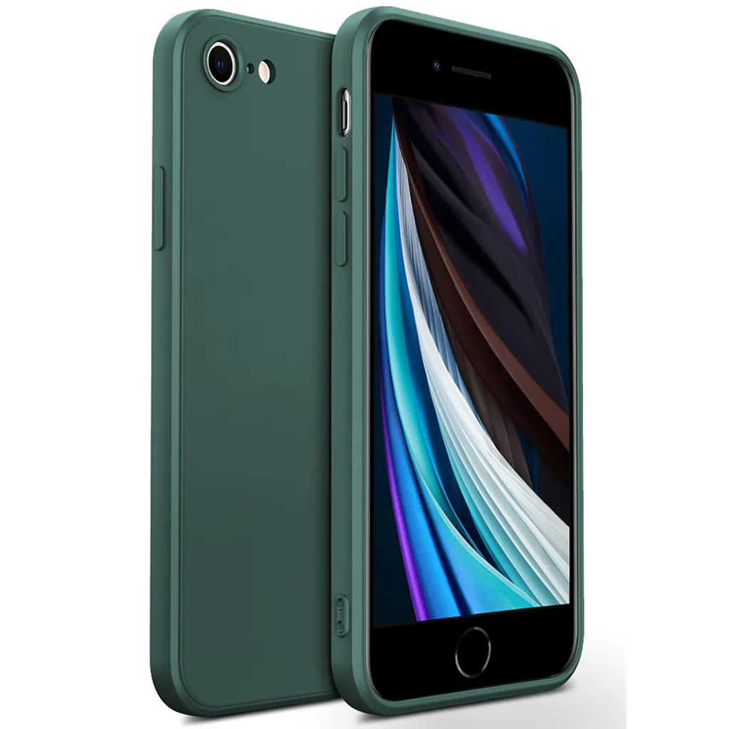 custodia iPhone SE 2020, Custodia in gomma siliconica liquida, antiurto e antigraffio per iPhone SE 2020 Nachtgrün