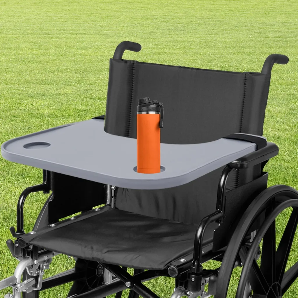 Plateau Fauteuil Roulant Beige Rectangulaire avec Porte-Gobelet Intégré