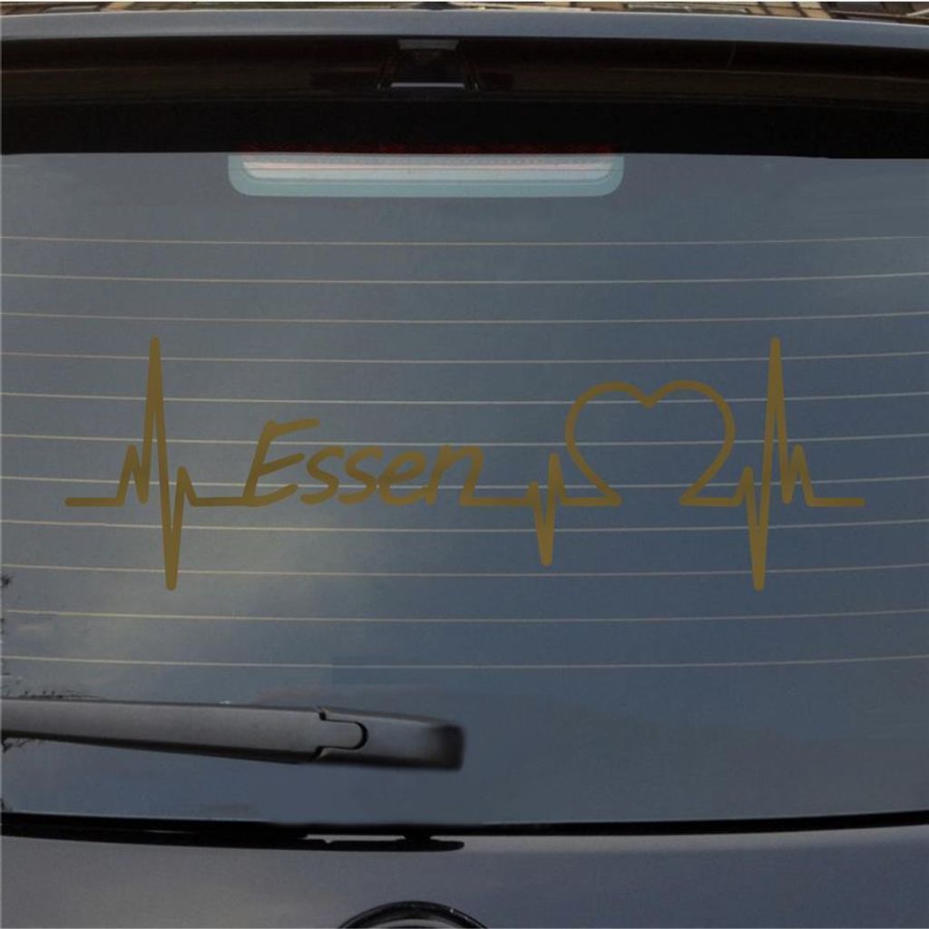 Heckscheibenaufkleber Essen Herz Puls Stadt Liebe 55x17 cm Gold Auto Aufkleber Sticker