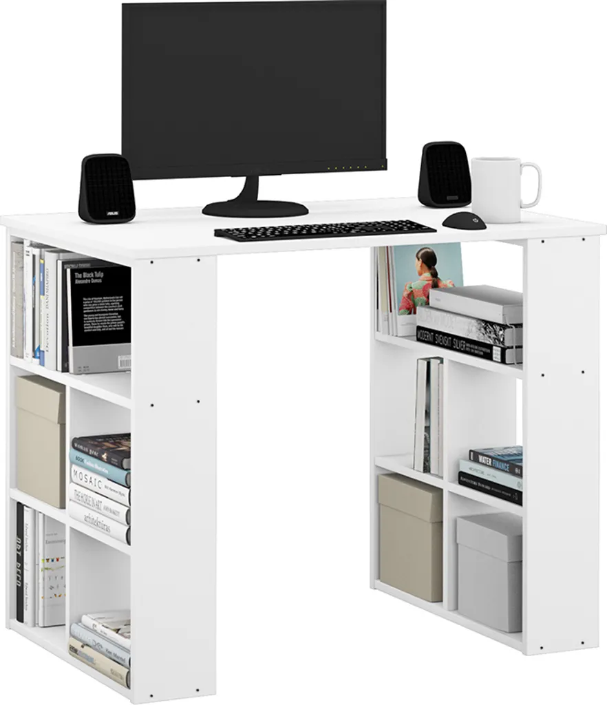 Bureau Blanc Compact 90x60cm Vicco Arwen avec Surface Résistante