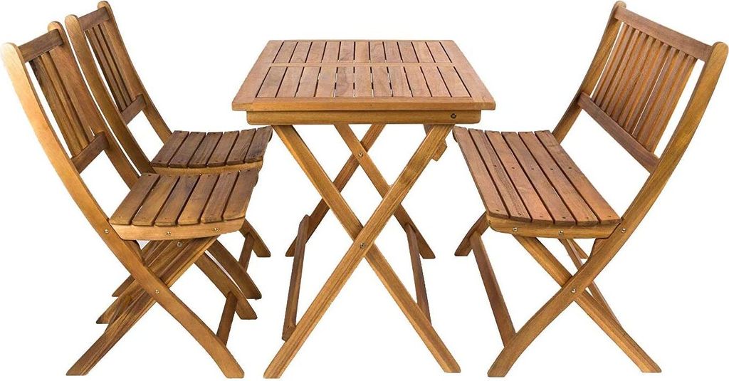 4tlg. Balkongruppe Blossom, Akazienholz massiv + geölt, Gartengruppe mit 1 Tisch 80x60 cm + 2 Stühle + 1 Sitzbank, klappbar, für Garten, Balkon ...