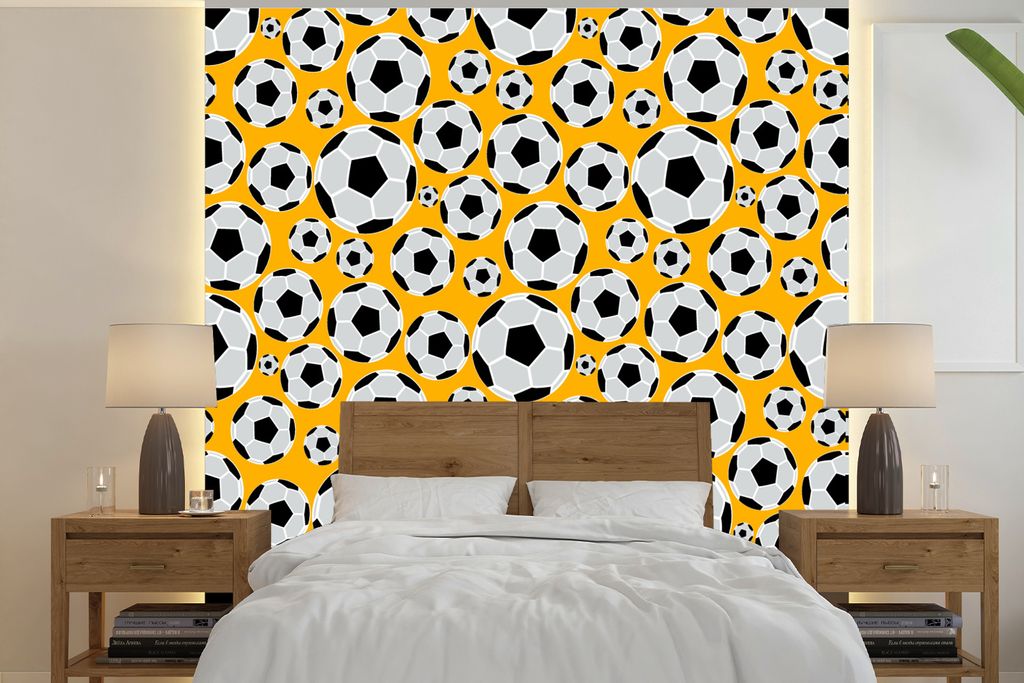 MuchoWow Fototapete für Wohnzimmer oder Schlafzimmer Wandtapete Vinyl Motivtapete Schnittmuster - Sport - Fußball - Jungen - Kinder - Junge - 2...