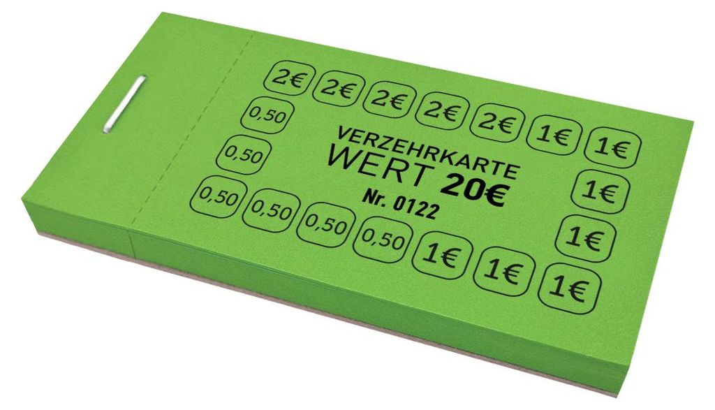 CombiCraft Verzehrkarte 20€-Wert - Grün - 5 Blöcke á 50 Abrisse - Schwarzer Druck - Ideal zum Abstempeln, Abstreichen und Ausstanzen