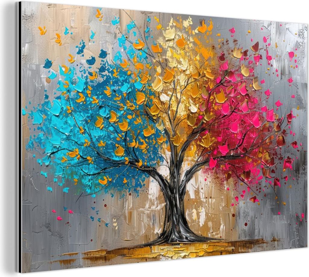 MuchoWow Wanddekoration Metall Metallbild Wandkunst 30x20 cm Baum - Bunt - Grau - Modern MuchoWow Aluminium Gemälde - Aluminiumgemälder