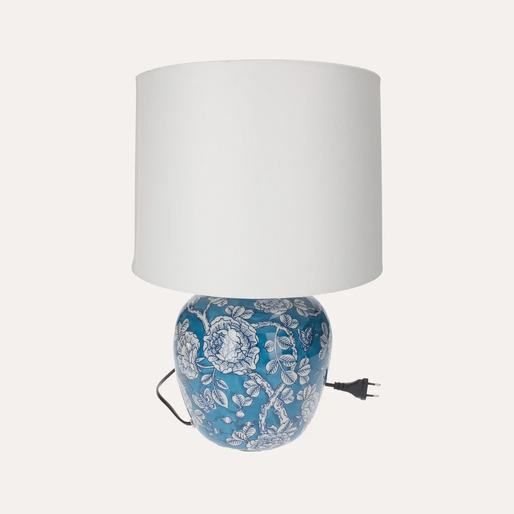 Lampe à poser en porcelaine fleurie pour salon ou chambre à coucher