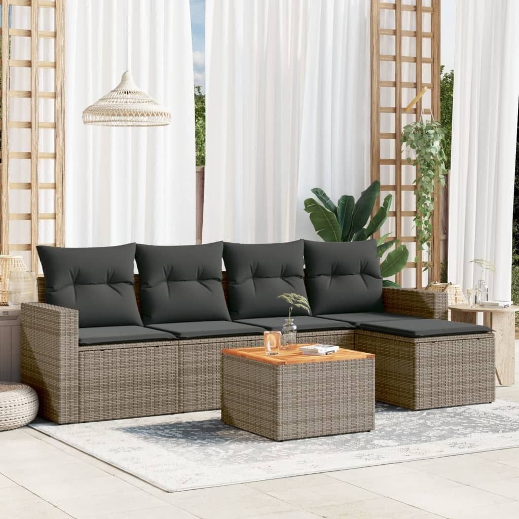 Design 6-tlg. Garten-Sofagarnitur mit Kissen Grau Poly Produktbild 