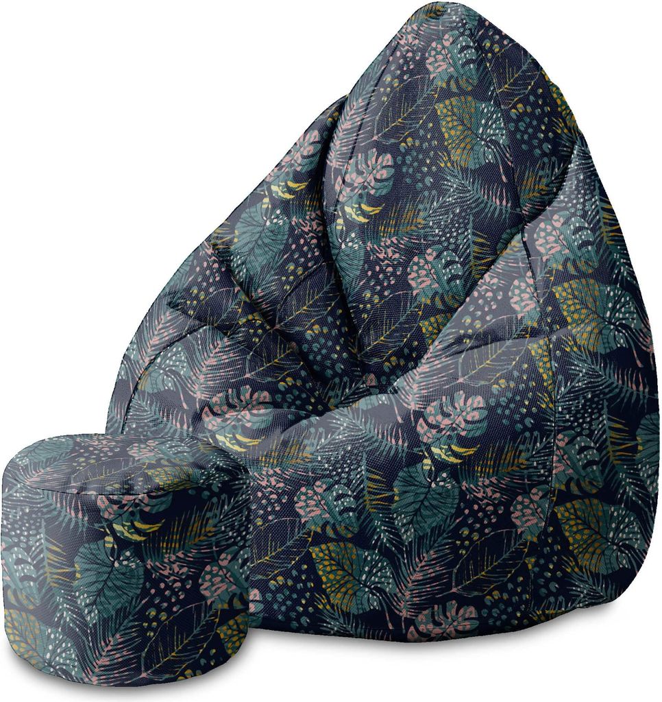 Dreamroots Bean Bag 80x80x120cm Sitzsack mit Lehne und Hocker und Bezug Sitzsack mit Füllung Sitzsack Erwachsene mit Füllung Animal Textures Plants