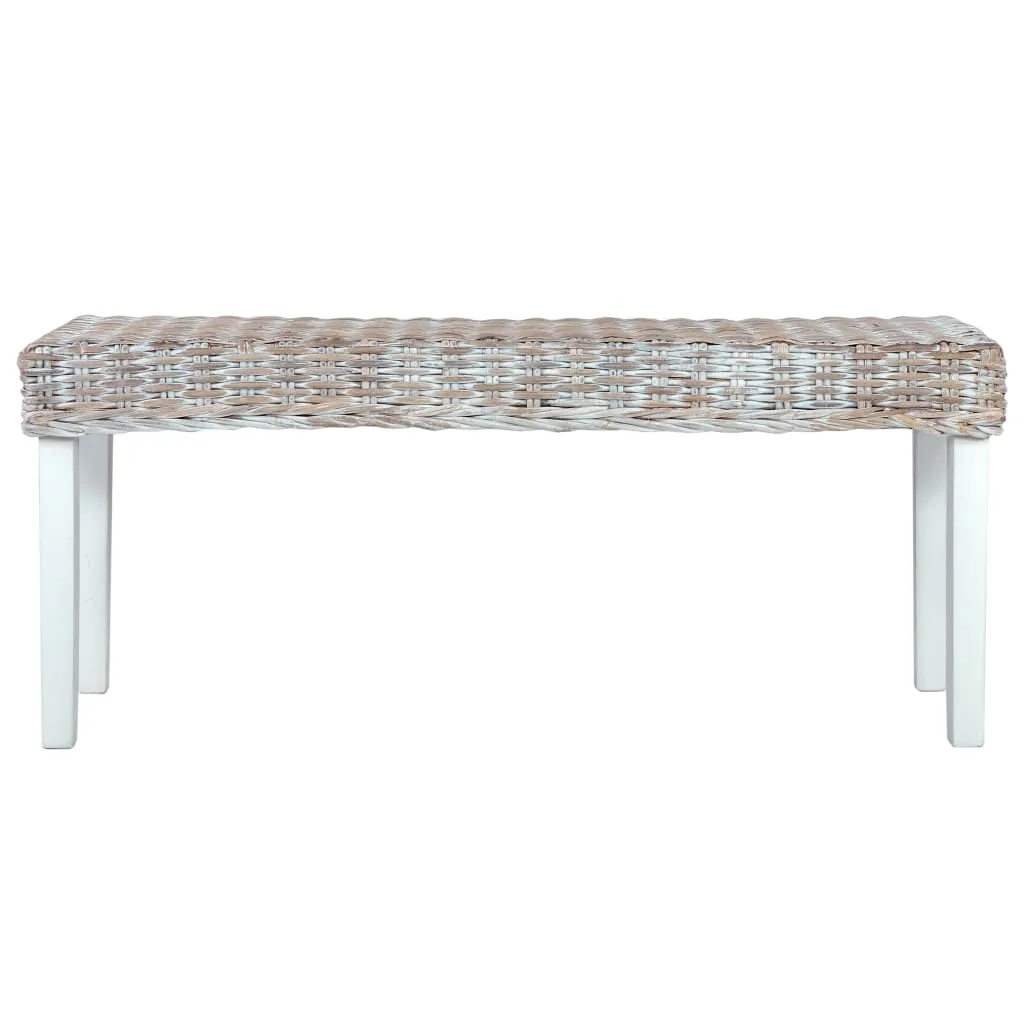 Banc d'Intérieur 110 cm en Rotin Blanc et Bois Massif pour Salon et Entrée