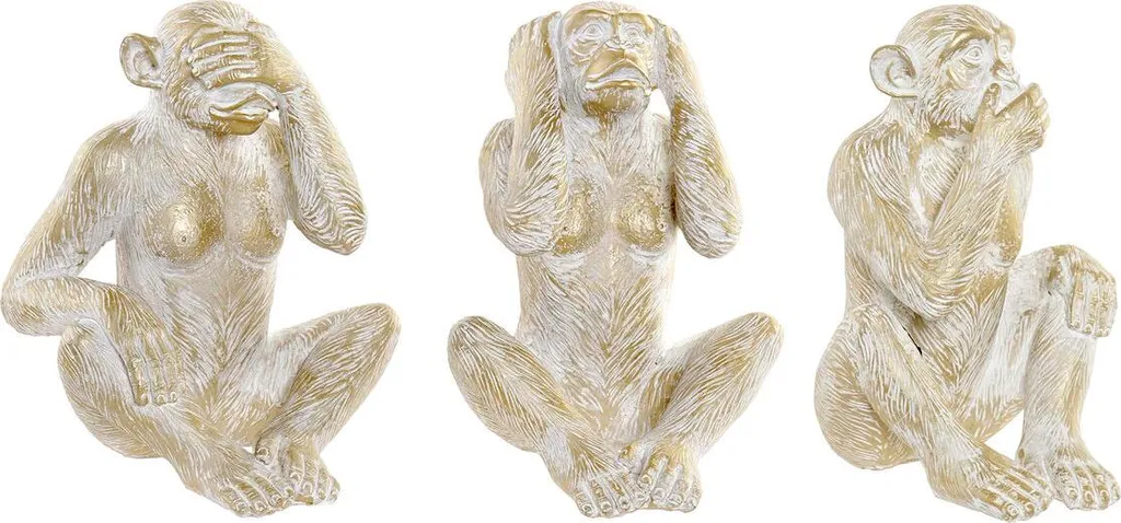 Figurine Singe Tropical Home ESPRIT Gold 21x17x25 cm - Lot de 3 Pièces
