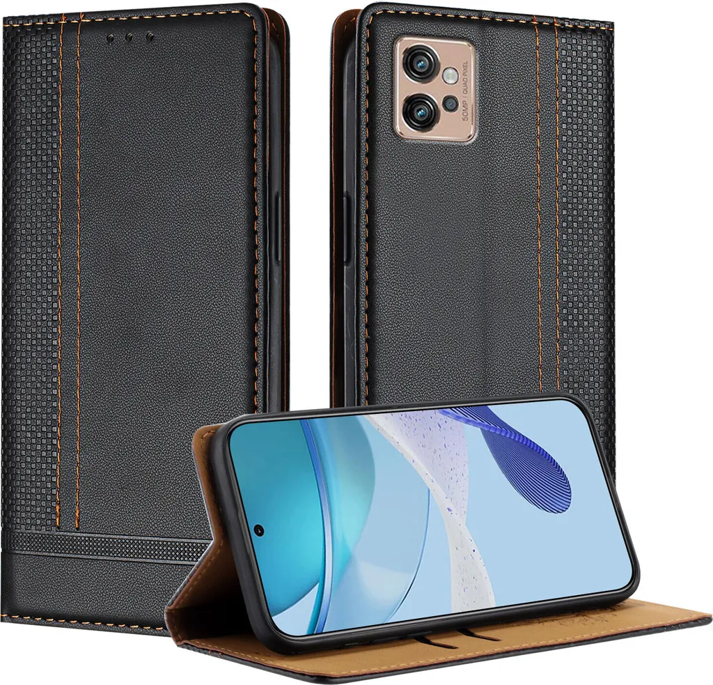 Custodia per Motorola Moto G32 in pelle con funzione di supporto nero