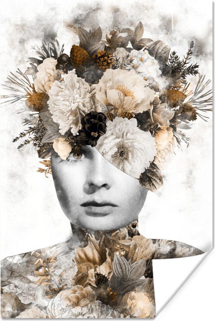 MuchoWow Poster Frauen - Blumen - Schrapnell 120x180 cm - Kunstposter