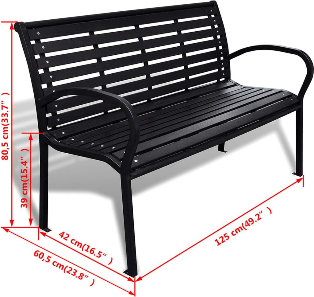 vidaXL Gartenbank 125 cm Stahl und WPC Schwarz Produktbild 4