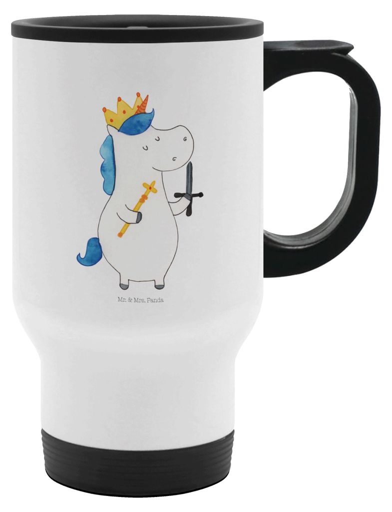 Mr. & Mrs. Panda Mehrwegbecher Einhorn König mit Schwert - Weiß - Geschenk, To Go Becher, thermosbecher, To-Go-Becher, Isolierbecher Edelstahl, E...
