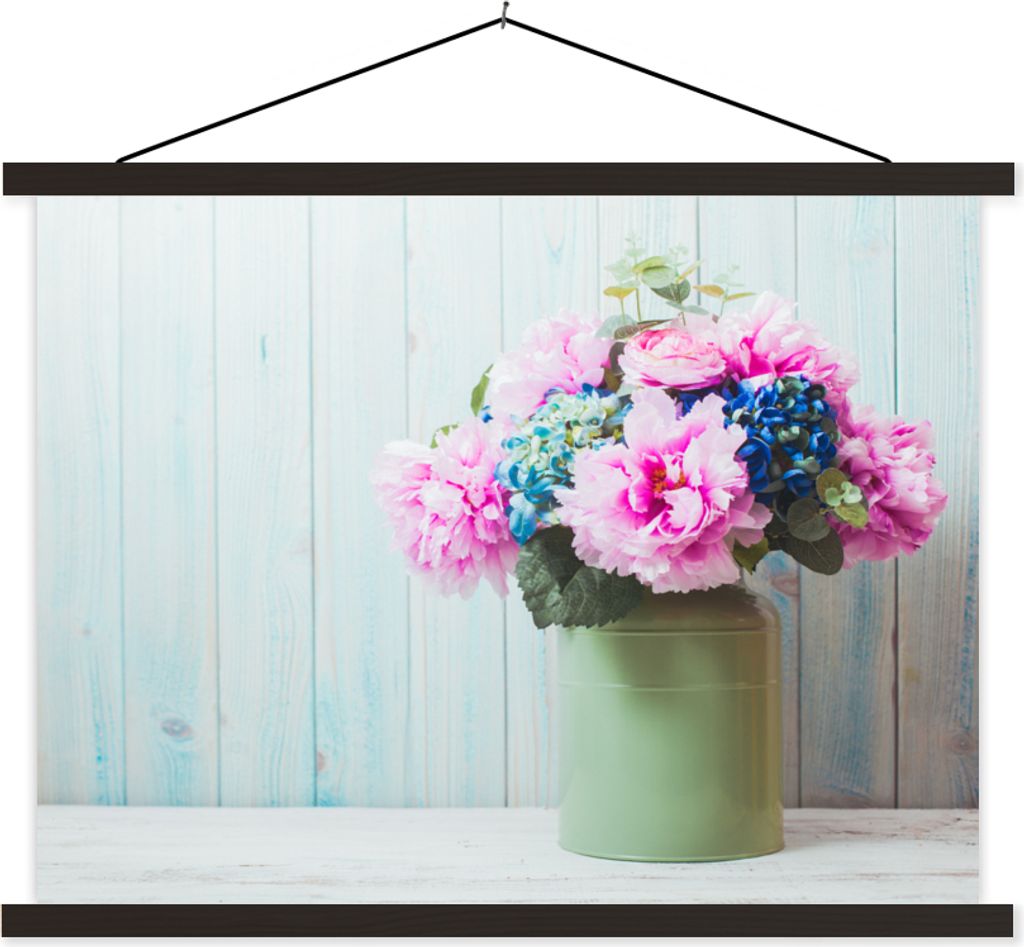 MuchoWow Textilposter Blumen - Farben - Stilleben 120x90 cm mit schwarzem Rahmen - Aufhänger für Poster