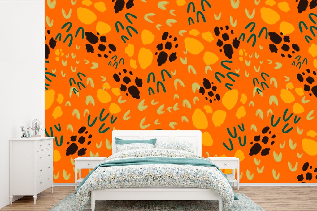 MuchoWow Fototapete für Wohnzimmer oder Schlafzimmer Wandtapete Vinyl Motivtapete Sporen - Orange - Muster - 330x220 cm - Fototapeten