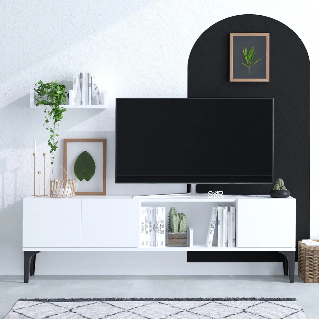 Skye Decor Hubble Dec0076 Meuble TV Blanc en Mélamine 150 x 35 x 47 cm