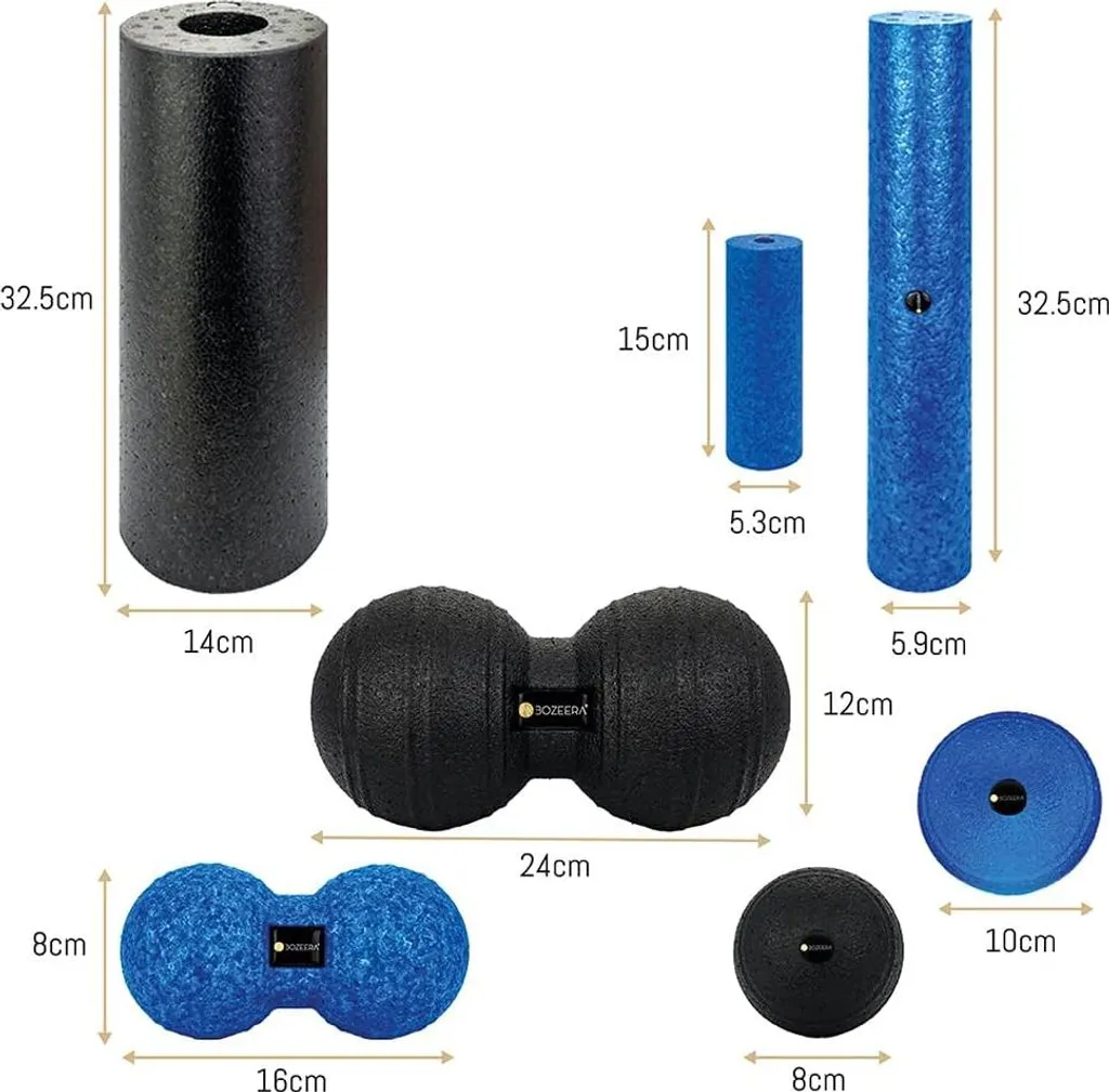 Set de 7 Rouleaux de Massage Faszienball avec Balle de Massage et Sac