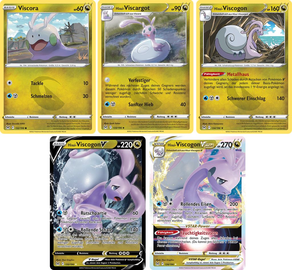 Hisui Viscogon VSTAR & -V & Rare Holo & Hisui-Vicargot & Viscora SET Schwert & Schild Verlorener Ursprung 132-136/196 Sammelkarten Pokemon Einzelka...