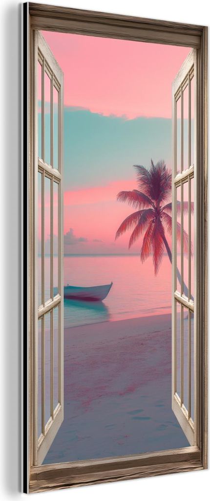MuchoWow Wanddekoration Metall Metallbild Wandkunst 20x40 cm Durchblick - Strand - Palme - Tropisch MuchoWow Aluminium Gemälde - Aluminium Gemäldes