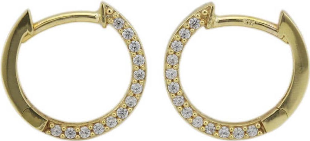 Paar Creolen Ohrringe 13x2mm seitlich mit Zirkonia 9Kt 375 Gold Gelbgold