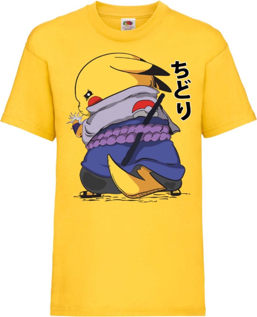 Kinder T-Shirt Naruto Pikachu Sasuke, 5-6 Jahr - 116 / Gelb
