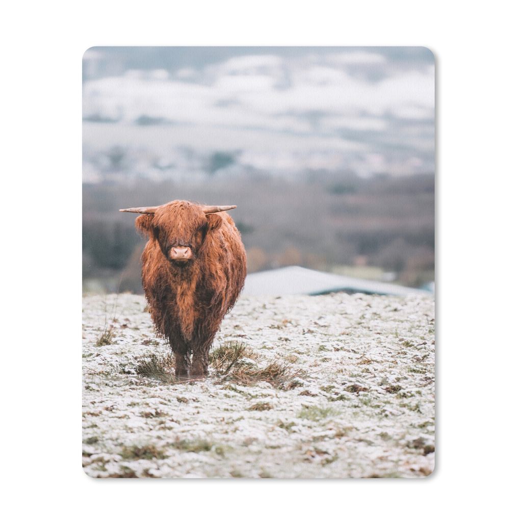 MuchoWow Mauspad Mousepad Schottischer Highlander - Schnee - Berg 19x23 cm - Mousepads - Maus Mat - Pad - Mausunterlage - Mauspads - Spielen