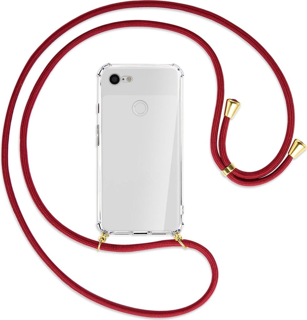 Handykette Backcover-Schutzhülle mit Band (Metall goldfarben) für Google Pixel 3 XL - dunkelrot