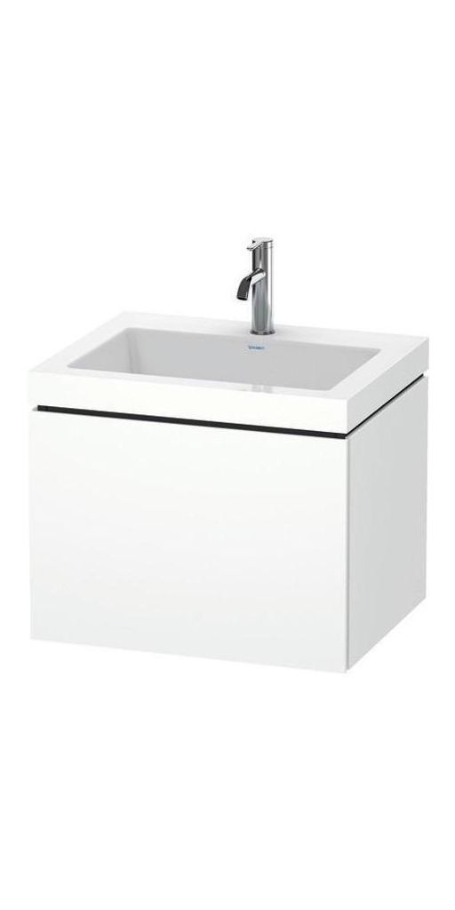 Waschtischset L-CUBE 600x480mm 1 Az 1 HL we s-matt ES Ah Mi. weiß supermatt Einrichtungssystem Ahorn mitte