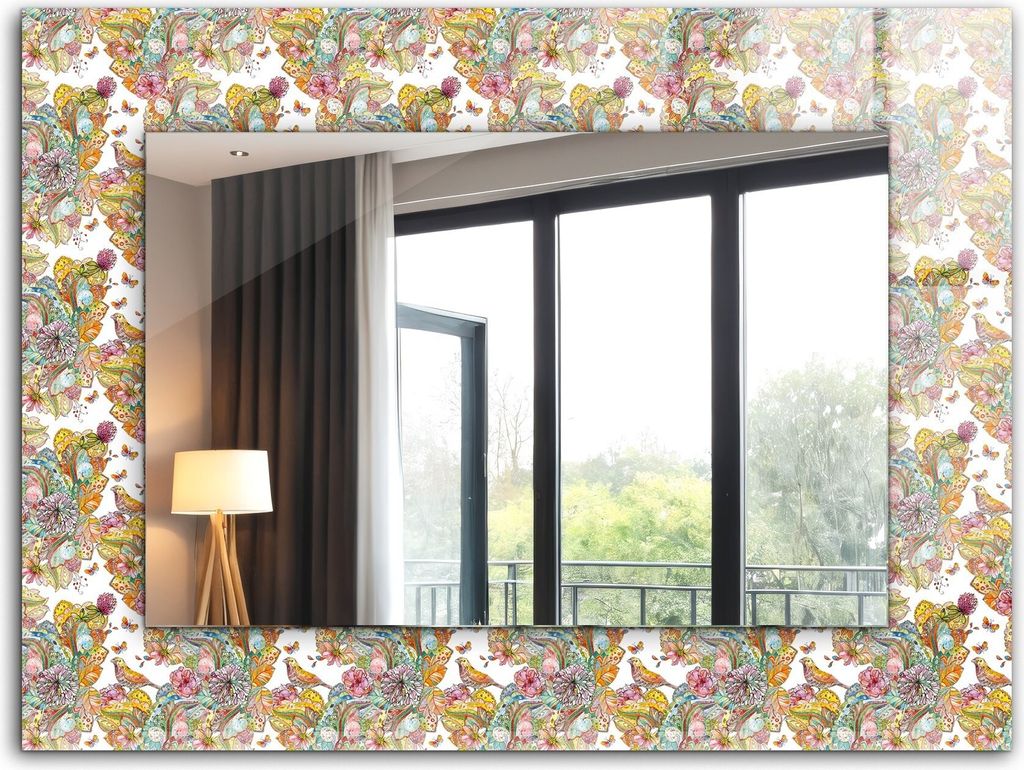 Bedruckter Spiegel - Wandspiegel - Dekorativer - Modern - 80x60 cm - Bunte Schmetterlingsblumen