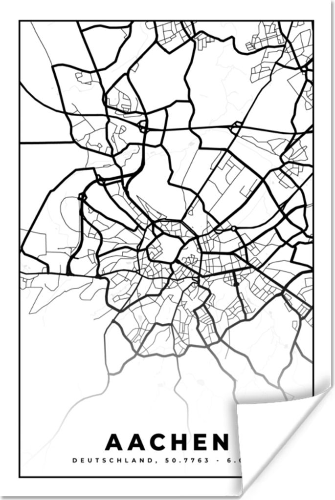 MuchoWow Poster Aachen - Karte - Stadtplan - Karte 40x60 cm - Plakate für die Wand - Poster Babyzimmer