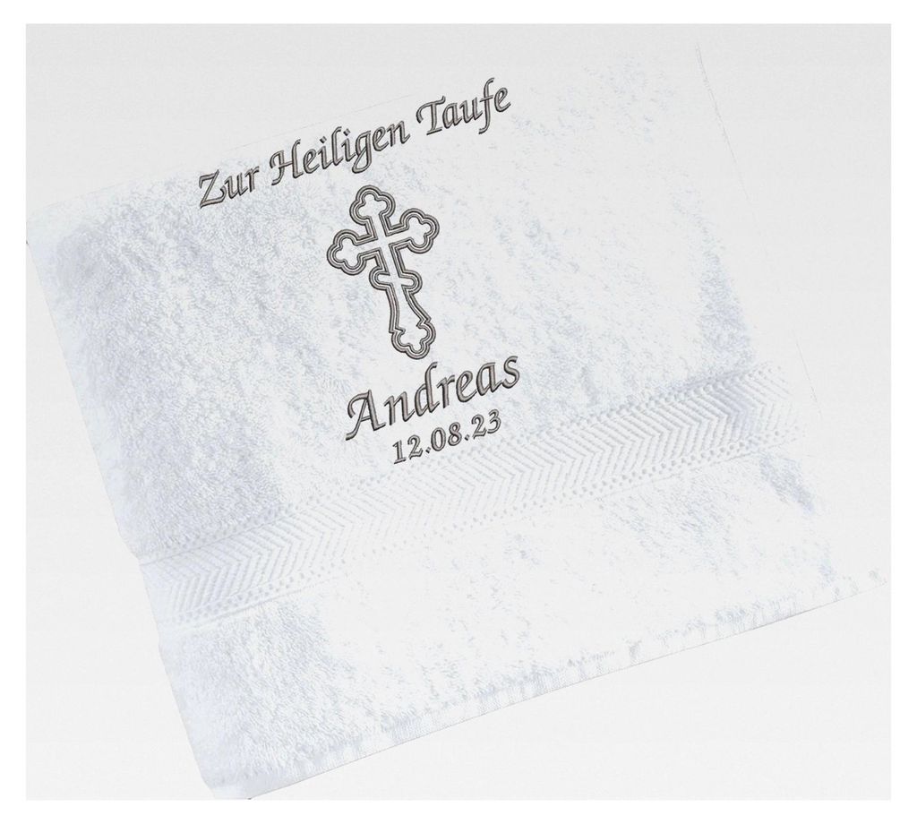 Taufdecke mit Namen und Datum bestickt, Geschenk (Glitzer Silber 140x70cm)