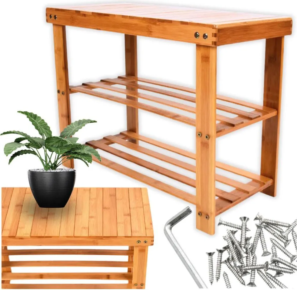 Meuble de rangement polyvalent en bambou pour chaussures et salle de bain