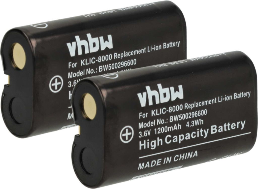 vhbw 2x Akku kompatibel mit Kodak EasyShare Z712 IS, Z812 IS, Z612, Z1015 IS, Z1085 IS, Z1485 IS, Z8612 IS, Z1012 IS Kamera (1200 mAh, 3,6 V, Li-Ion)