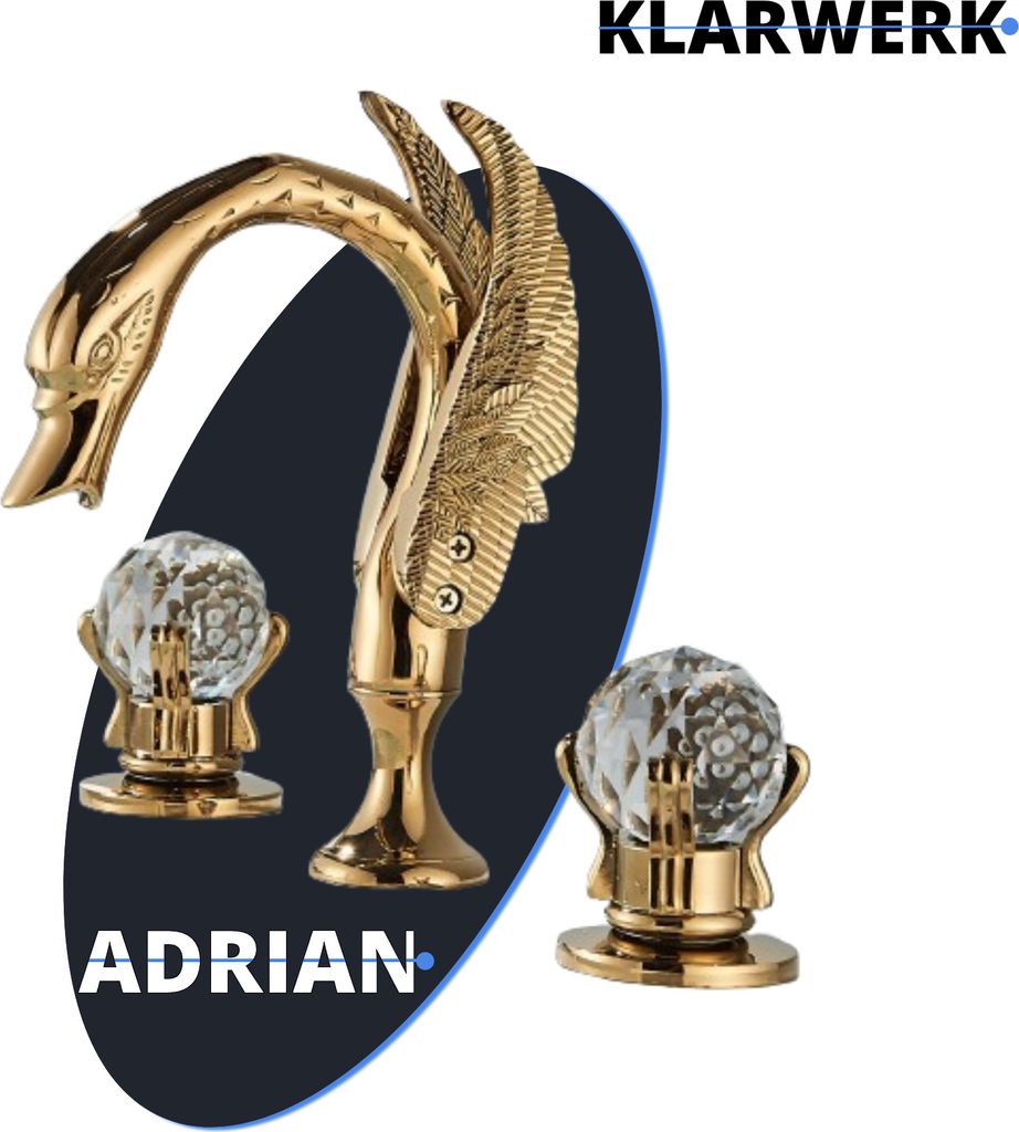 ADRIAN | 3-Loch Badarmatur großer Schwan Gold | Hotel Gastronomie r Design Wasserhahn Badewanne 2 Griff Mischbatterie Waschtischarmatur