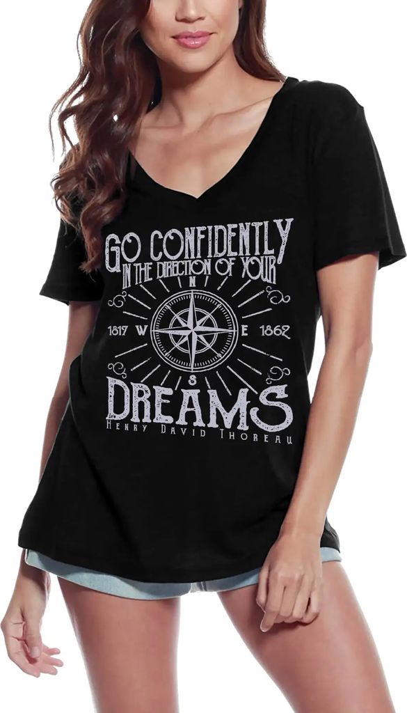 Damen Grafik T-Shirt V-Ausschnitt Gehen Sie selbstbewusst in die Richtung Ihrer Träume – Go Confidently In The Direction Of Your Dreams