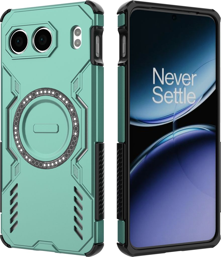 Magnetisch Hülle für OnePlus Nord 4, Hybrid PC TPU Bumper Stoßfestes Loch Wärmeableitung Handyhülle Grün