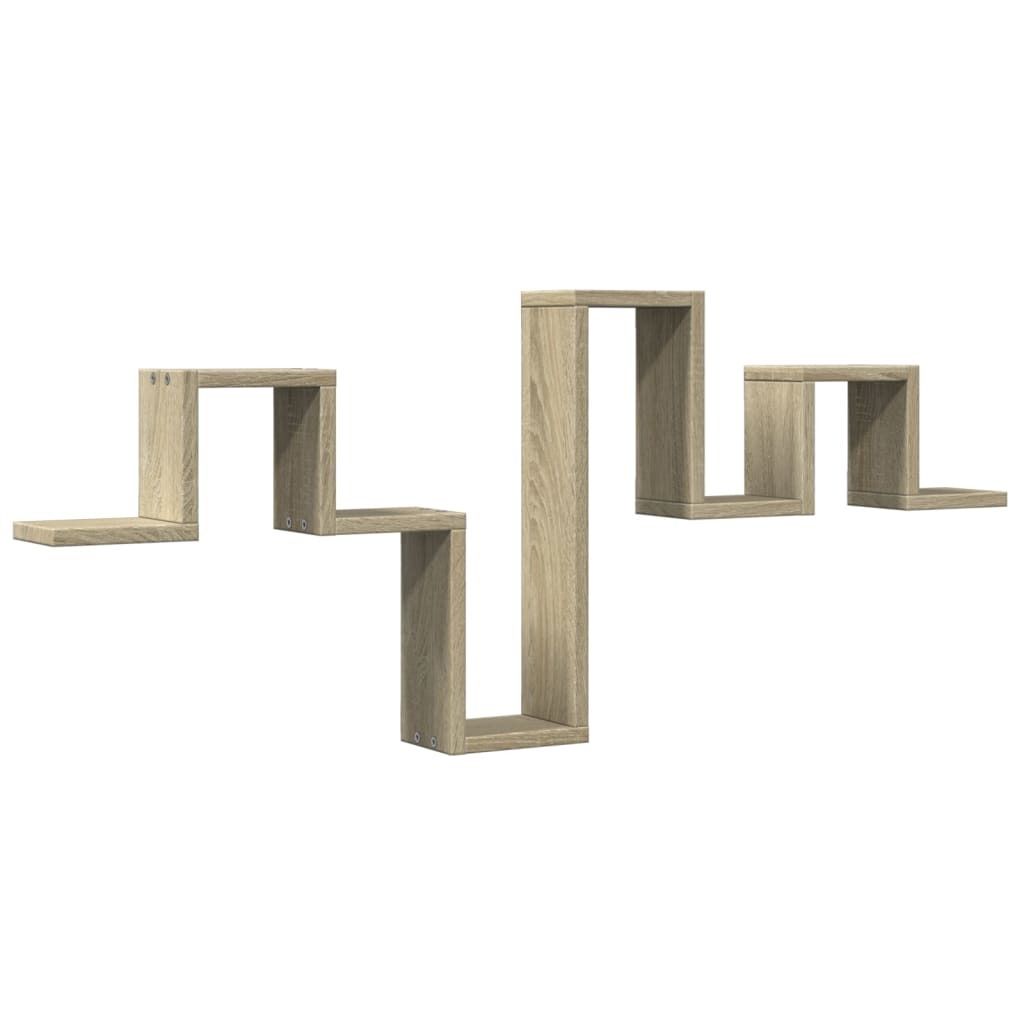 A wooden shelf with a zig-zag design, presented against a white background.