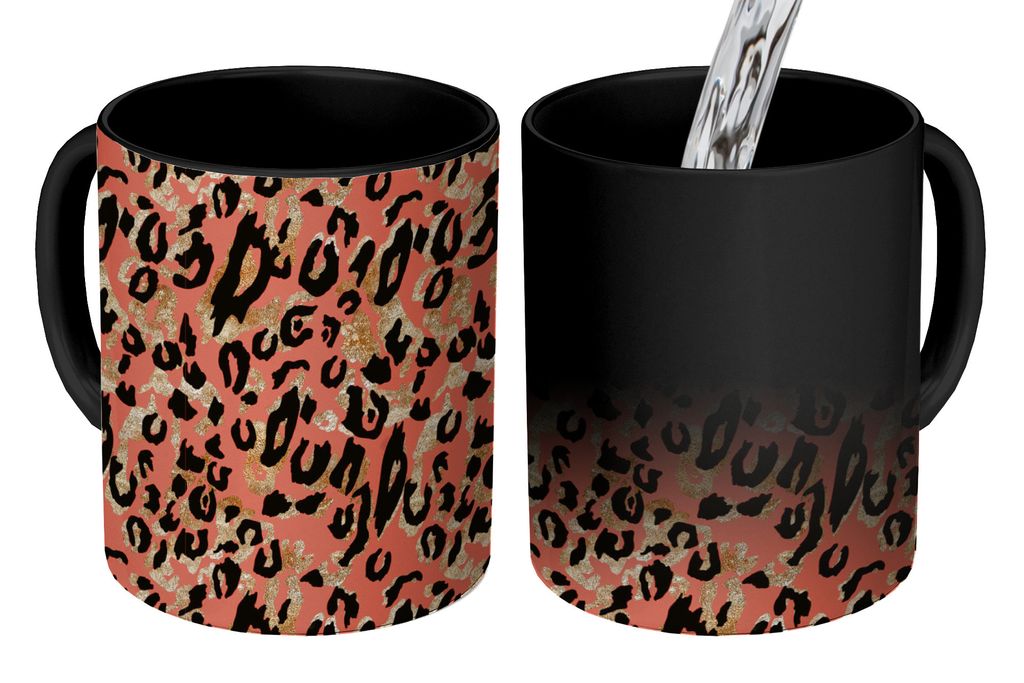 KitchenYeah Zauber Tasse Zaubertasse Magic Pantherdruck - Rosa - Gold 350 ml Farbwechsel Becher Geschenk Geschenkidee - Magic-Tasse - Fototasse -...