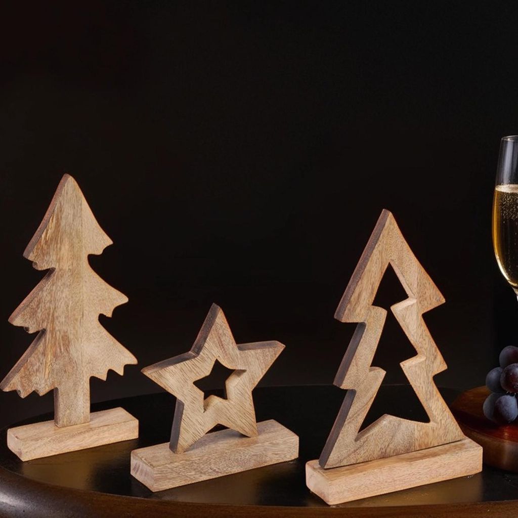 MARRAKESCH 3er Set Weihnachtsdeko aus Holz 29cm als Tischdeko Fensterbank Dekoration an Weihnachten