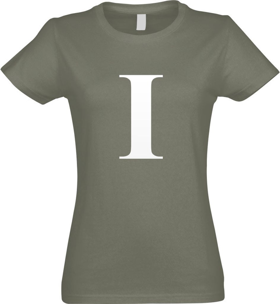 Kiwistar - T-Shirt tailliert - Damen - Olive - Buchstabe I - Alphabet - mit Motiv Bedruckt - Funshirt Design - Sport - Freizeit - Damen - S