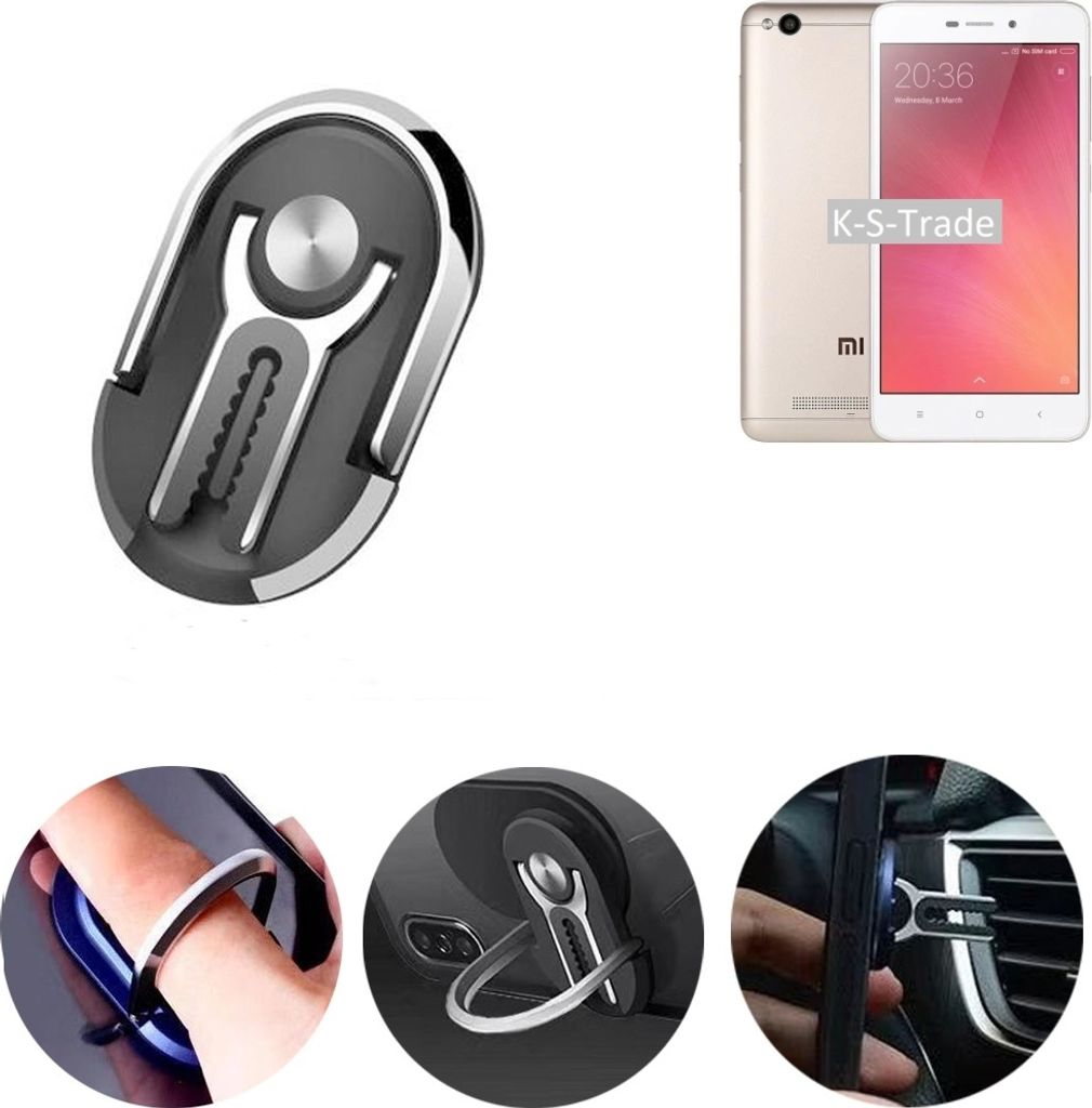 K-S-Trade 3in1 Smartphone-Ring Handy-Ring kompatibel mit Xiaomi Redmi 4A Fingerhalterung Handyring Tischständer Lüftungsgitter-Halterung Tisch