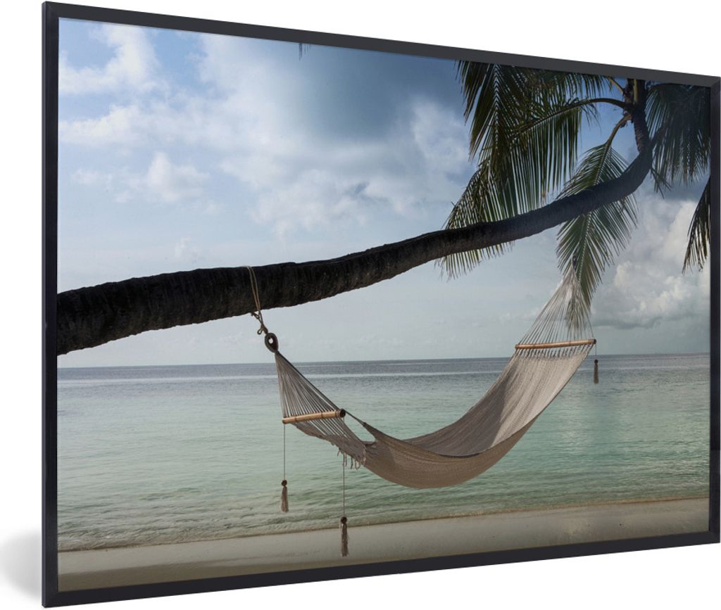 MuchoWow Gerahmtes Poster Palme - Hängematte - Strand 30x20 cm - Poster mit Schwarzem Bilderrahmen Wandposter Rahmen Foto Bilder - Kunstdruck - ...