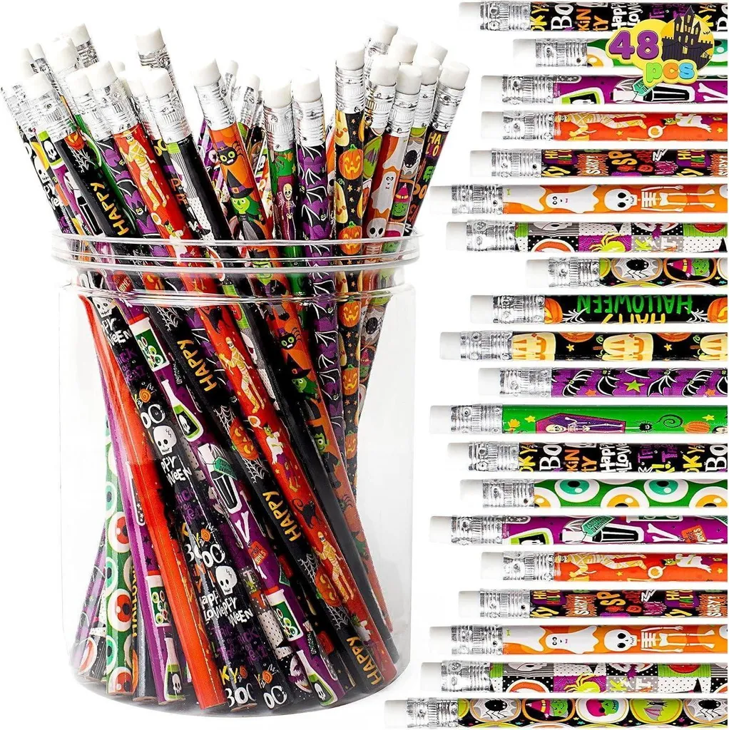 Set de 48 crayons Halloween avec gommes assorties pour fête d'enfants