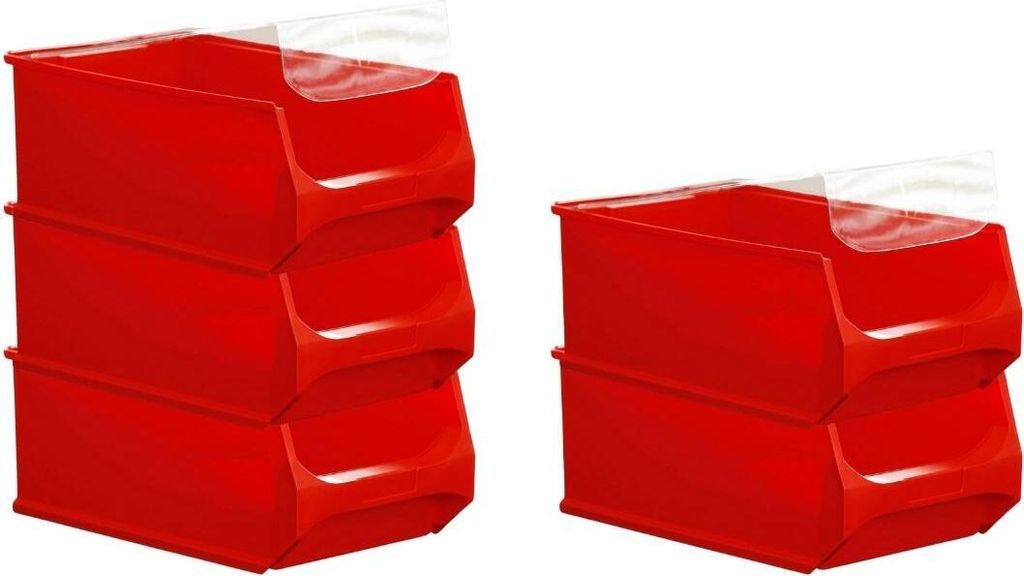 SparSet 5x Rote Sichtlagerbox 5.0 mit Abdeckung | HxBxT 20x30x50cm | 21,8 Liter | Sichtlagerbehälter, Sichtlagerkasten, Sichtlagerkastensortiment,...