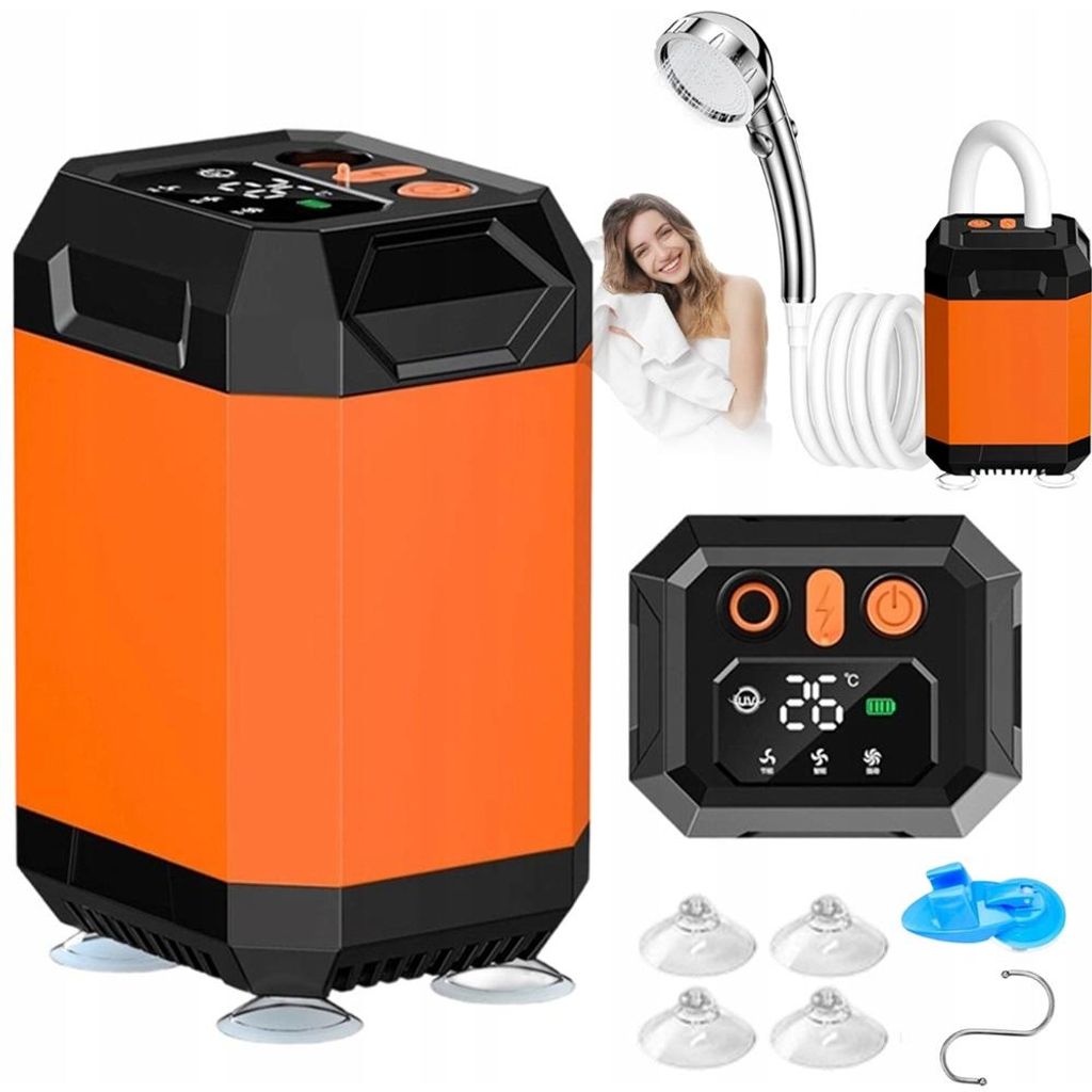 Tragbare Campingdusche Temperaturanzeige Outdoor-Camping-Duschpumpe mit intelligenter Digitalanzeige, elektrische tragbare Camping-Dusche 5400 mAh