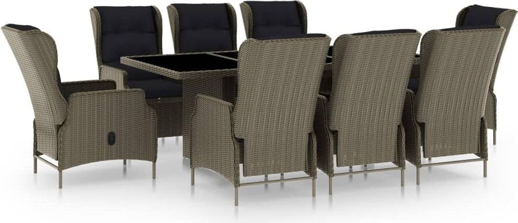 vidaXL 9-tlg. Garten-Essgruppe mit Auflagen Poly Rattan Braun