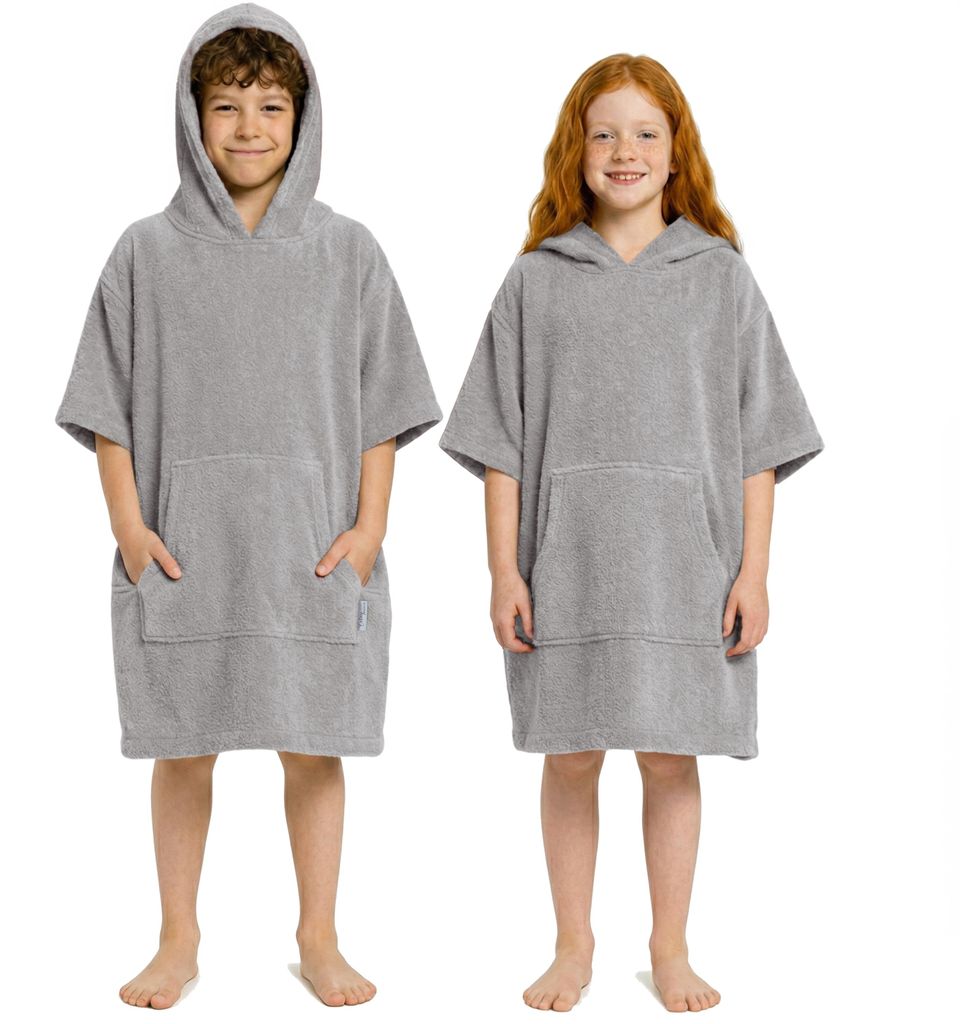 CalmyBEACH Frottee Badeponcho Kinder Bademantel  - Grau 6-9 Produktbild 